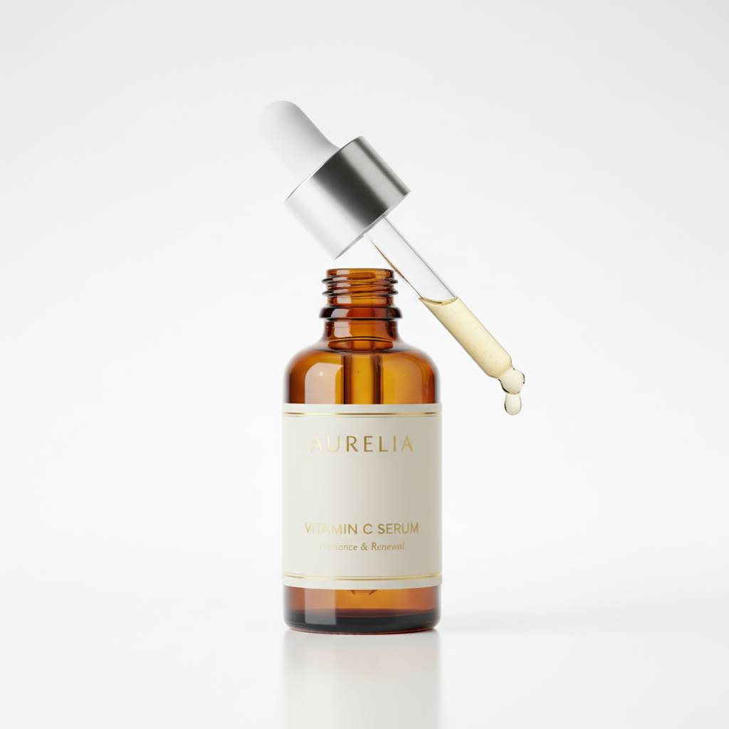 Vitamin C Brightening Face Serum in amber glass dropper bottle