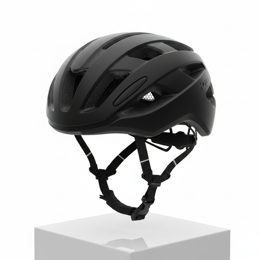 Aerodynamic matte black bike helmet with ventilation slots