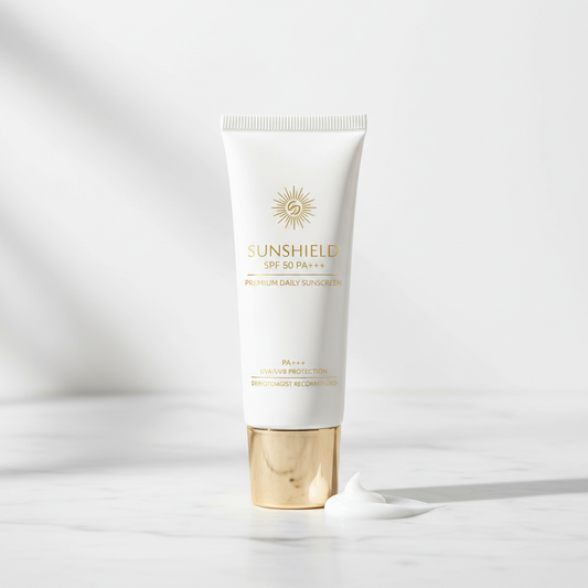 Ultra-Light SPF 50 PA+++ Sunscreen in white and gold tube