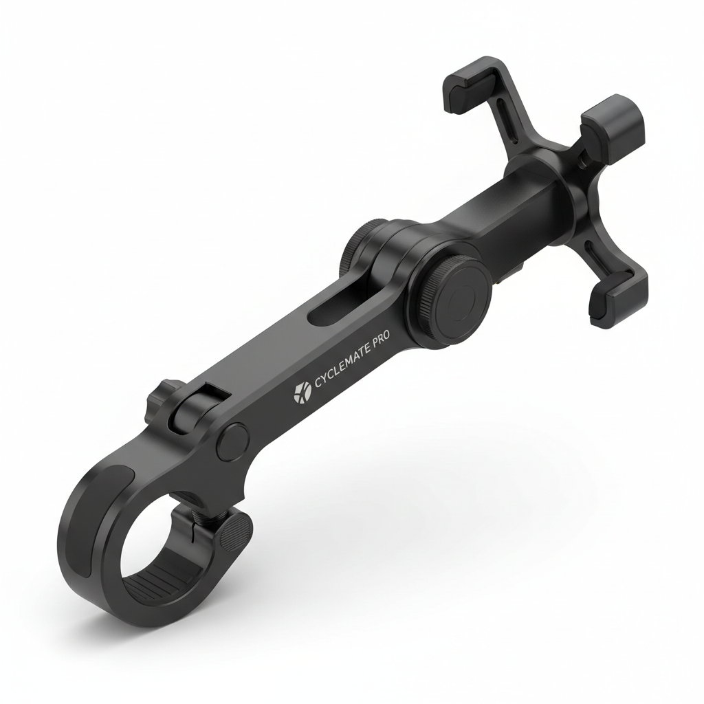 Universal bike phone mount in black aluminum with 360 degree rotation