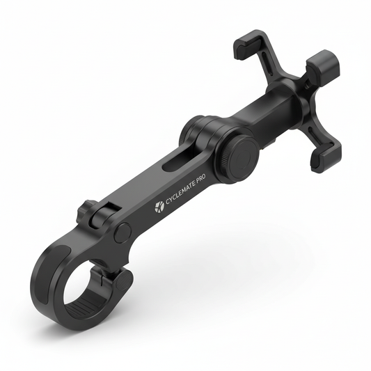 Universal bike phone mount in black aluminum with 360 degree rotation