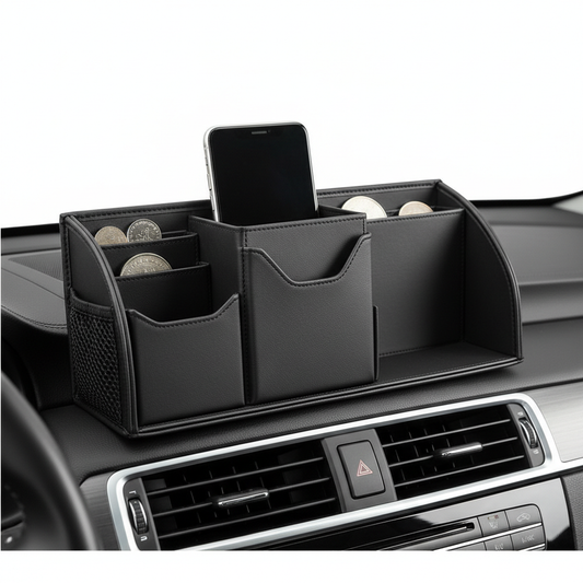 Premium Car Dashboard Organizer in black leatherette